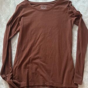 Tahari Brown Fitted Long Sleeve Blouse